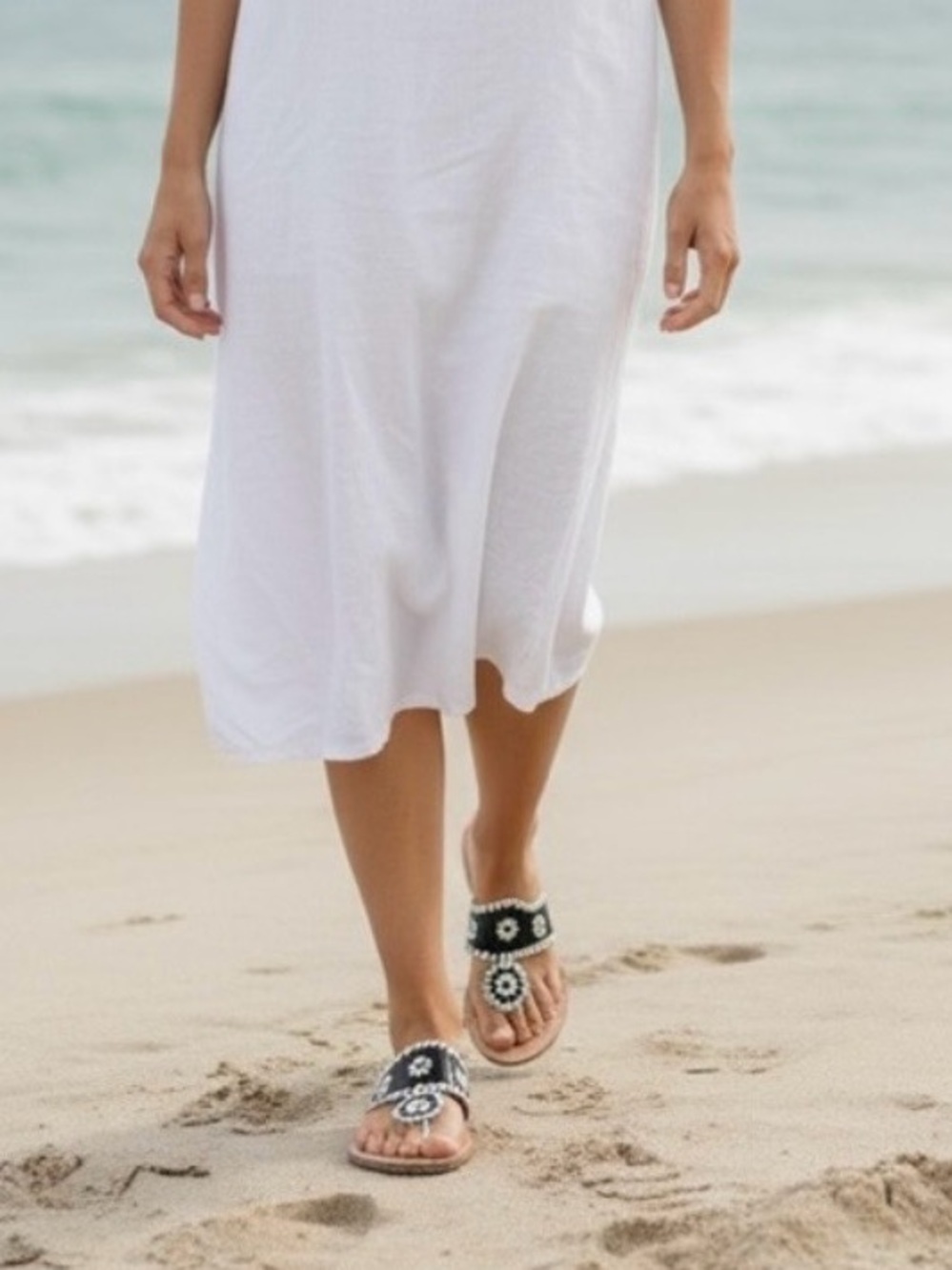 Jack Rogers Black and White Beaded Leather Sandals